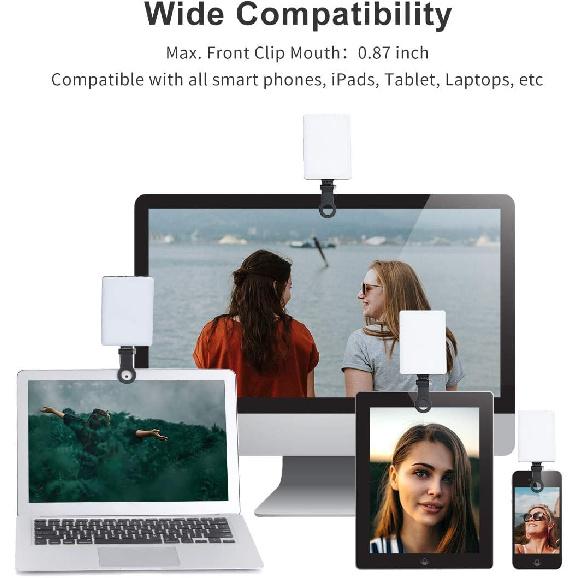 Newmowa 60 LED High Power Rechargeable Clip Fill Video Conference Light | with Front & Back Clip, Adjusted 3 Light Modes for Phone, iPhone, Android,