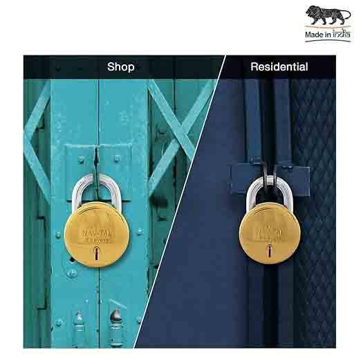 Nav-tal 6 Levers Round Padlock for Main Door with 3 Keys, Hardened Shackle Brass B079N5VBWV