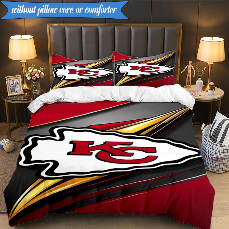3PCS City Chiefs Emblem Printed Soft Bedding Set,Including 1pc Duvet Cover And 2pcs Pillowcases Perfect for Bedroom, Dormitory, Fan gift