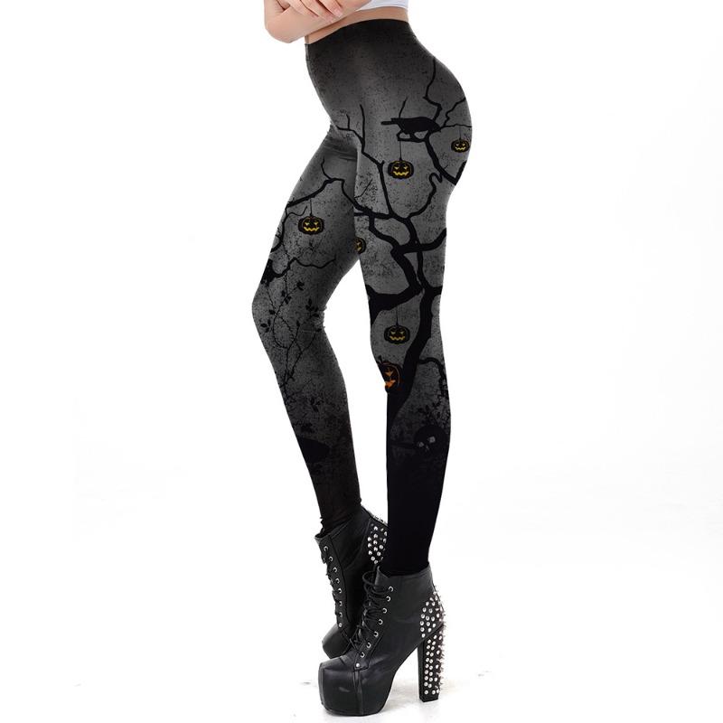 Halloween night green parade street cool color pumpkin head print leggings woman