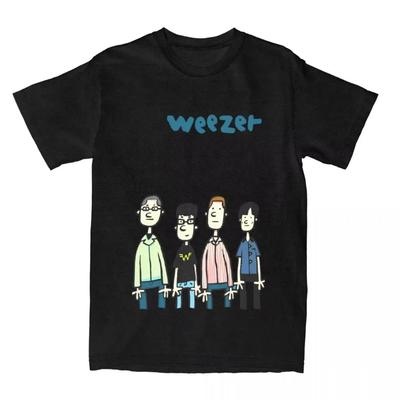 חולצת טי לגברים מודפסת של הלהקה WEEZER היא תלבושת טרנדית רטרו מ-100% כותנה טהורה רוק עם צווארון עגול ושרוולים קצרים