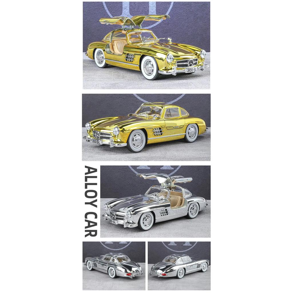 1/24 Benzs 300SL Alloy Car Model Diecasts Metal Classic Electroplating Vehicles Car Model Simulation Sound and Light Kids Gifts