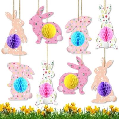 4Pcs 3D Honeycomb Paper Decoration Handmade Colorful Design 3D Honeycomb Paper Easter Ornament Paper Egg Ball