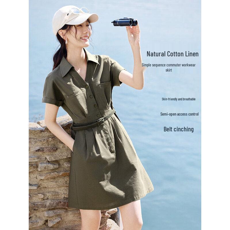 XWI Women s Workwear Style Military Green A-line Shirt Dress S