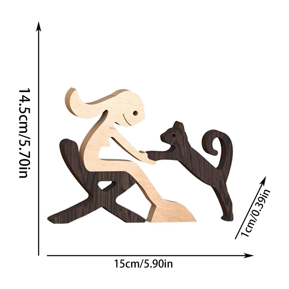 Cute Wood Dog Human Statue Craft Figurine Desktop Table Ornament Carving Model Home Room Decoration Pet Sculpture Christmas Gift