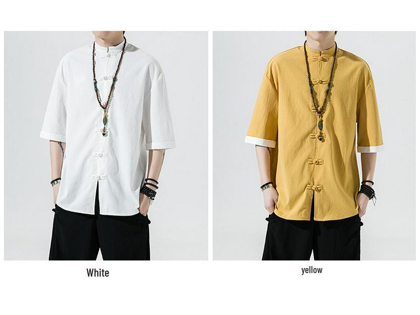 2024 Men's Retro Chinese-Style Cotton Linen Tang Suit Shirt - Plus Size Summer Casual Fashion