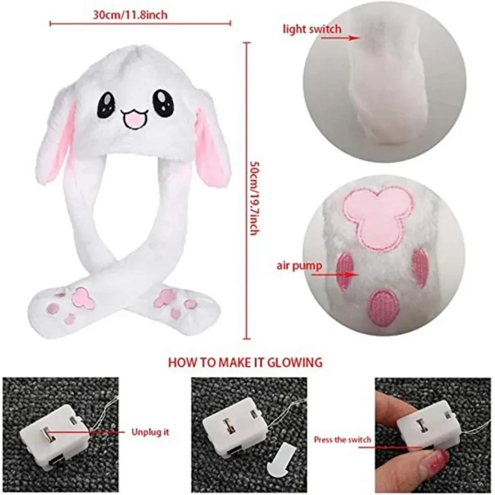 Led Plush Rabbit Hats Glowing Pikachu Ears Hat Cute Stitch Moving Ears Cap Adult Children Funny Festival Party Dress Up