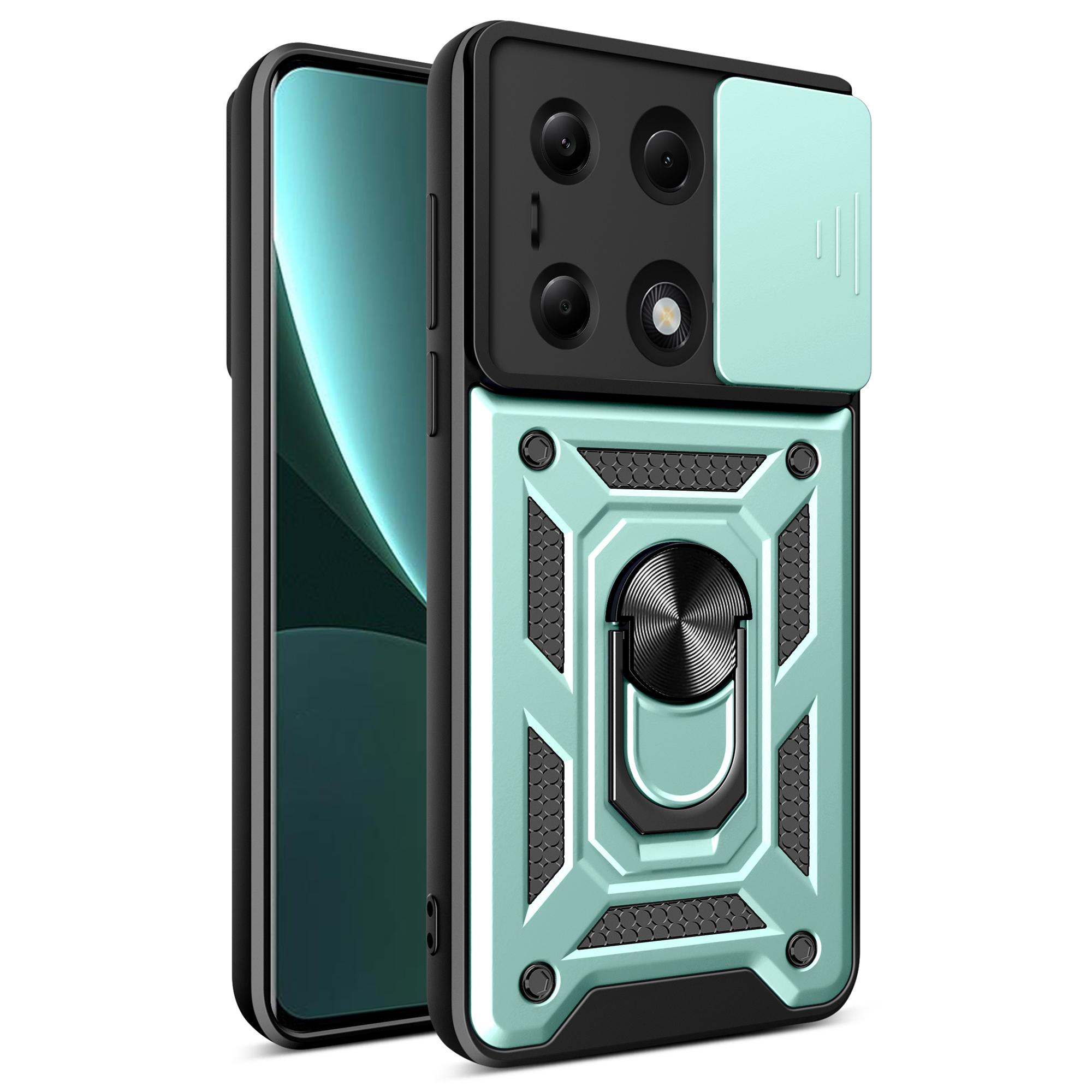 

For Xiaomi Redmi Note 13 Pro 4G/Poco M6 Pro 4G Phone Case Slide Lens Guard Bump Proof PC+TPU Shell Green