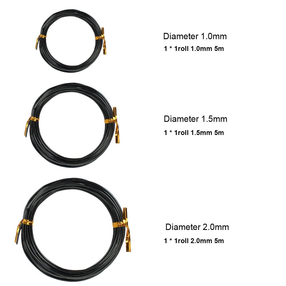 Anodized Aluminum Bonsai Training Wire With 3 Sizes(1.0 mm,1.5 mm,2.0 mm) Total 15m (Black) Decoration Wire Bonsai Wires 3 Rolls