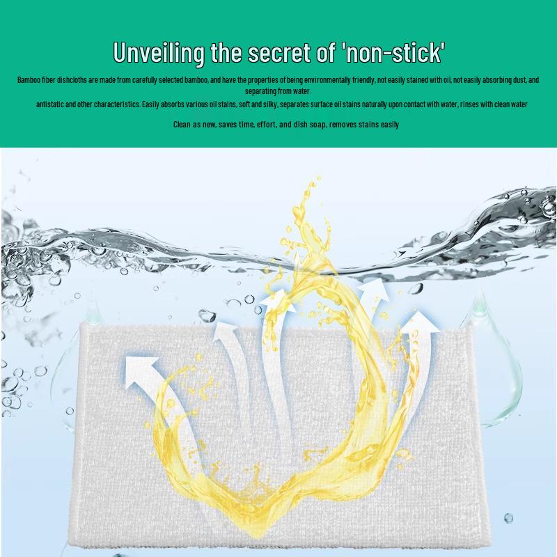 Non-Stick Bamboo Fiber Dishcloth & Brush: Absorbent, Degreasing Kitchen Cleaning Pad.