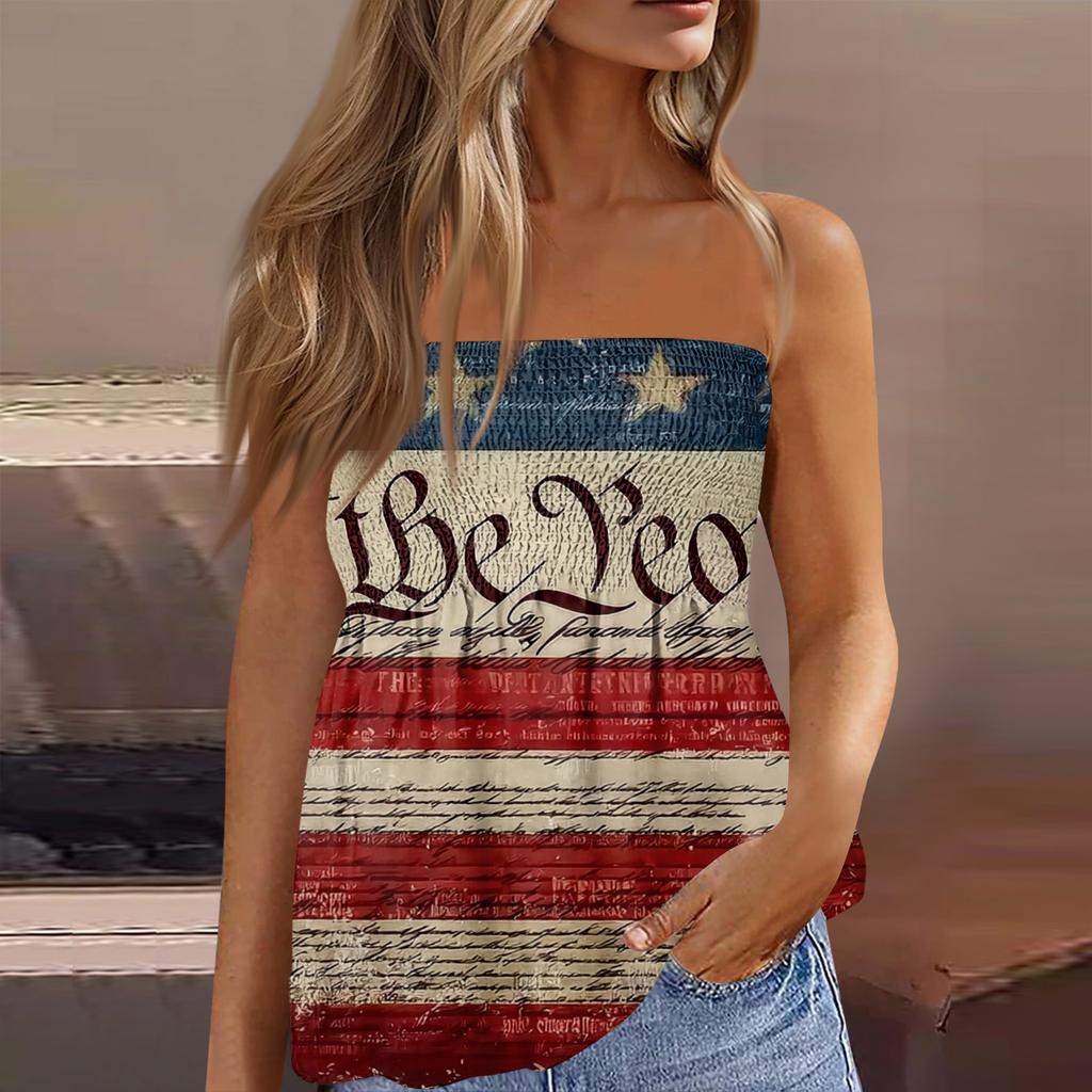 Modisches sexy rückenfreies elastisches Bandeau-Top mit Unabhängigkeitstag-Print für Damen