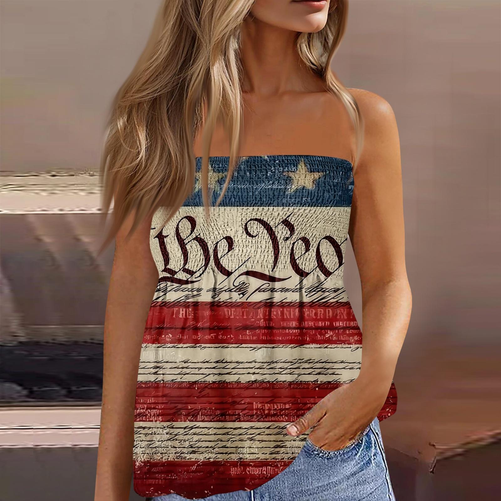 

Women s fashionable sexy backless elastic Independence Day print bandeau top XXL червоний