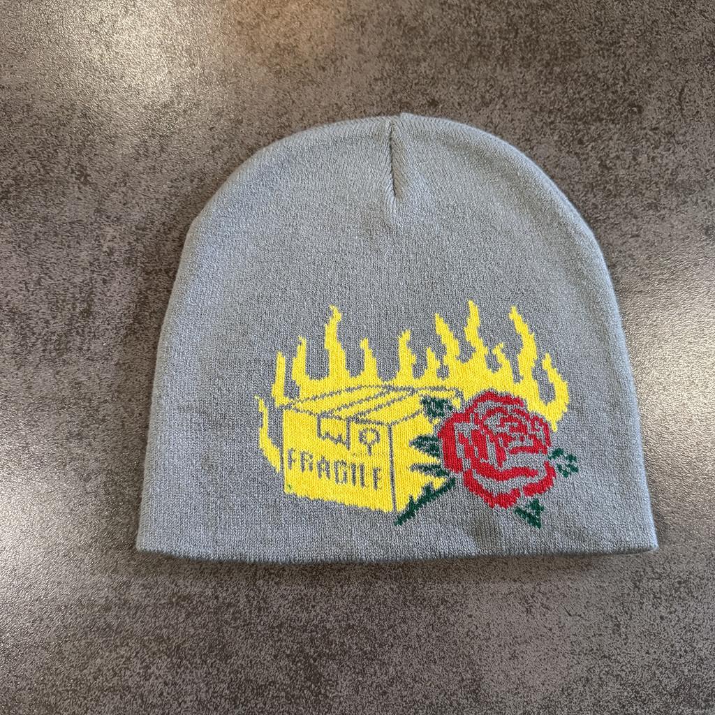 Knit Halloween Party Beanie With Flame Rose Pattern For Winter Outdoor Cycling