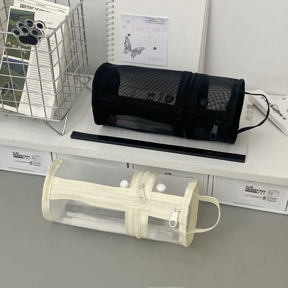 Simple Mesh Pencil Case Portable Mesh Pen Holder  Bag Stationery Storage Organizer  Back To School