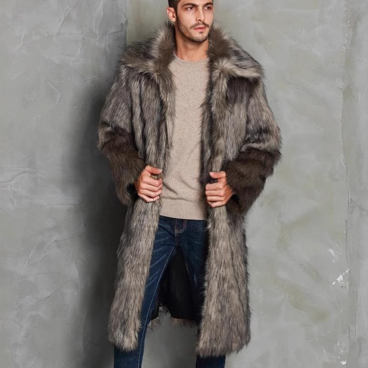 Men's Faux Fur Coat Winter Long Faux Mink Jacket Coat Fluffy Thick Trench Fake Fur Jacket for Men Windproof Long Sleeve Outerwear Warm Parka Overcoat