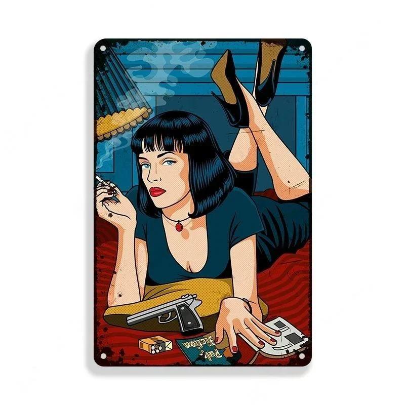 Metal Tin Sign Poster Pulp Fiction Film Metal Plaque Poster Decor for Bar Club Wall Decor Retro Home Bedroom Vintage Wall Pla