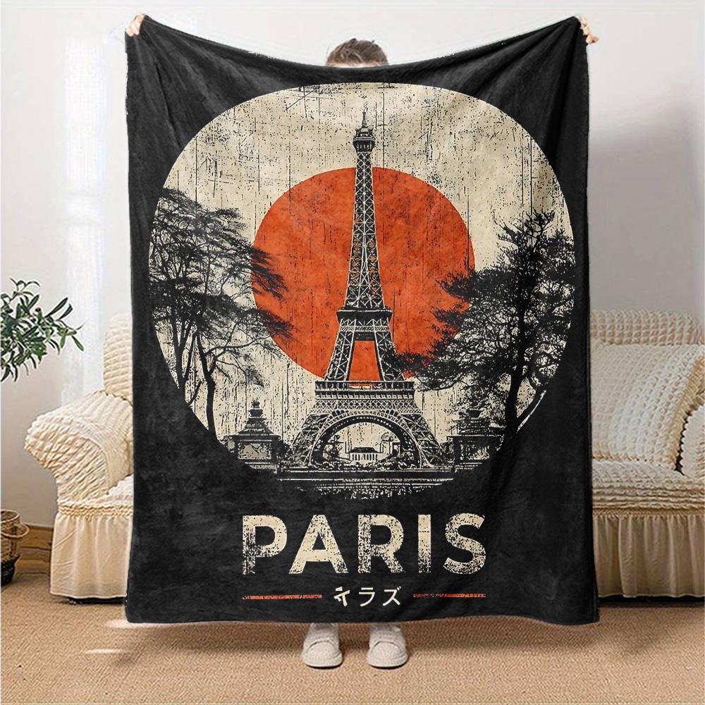 1pc Paris Eiffel Tower Soft Flannel All Season Throw for Home, Office, Outdoor UseDurable Comfort Soft Warm Throw for Home