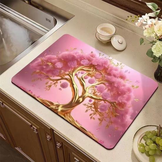 Floral Dish Drying Mat Absorbent Kitchen Drying Mat Reusable Washable Dish Drying Pad Non-slip