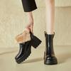 Fashion NEW Winter Women Boots Split Leather Shoes for Women Round Toe Chunky Heel Shoes Casual Zip Platform Shoes Warm Wool Snow Boots