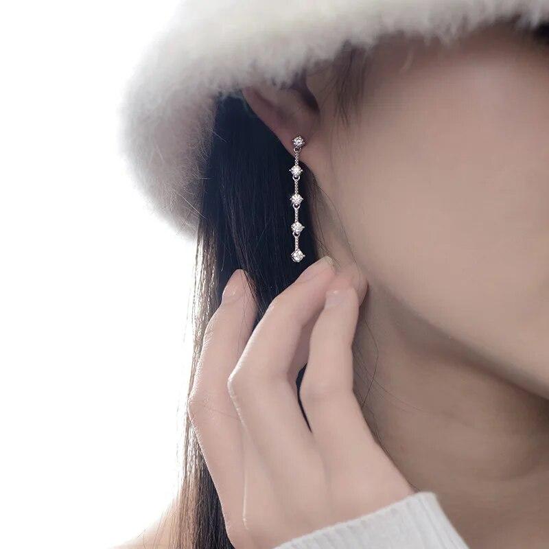 Real Moissanite D Color Drop and Dangle Earrings for Women 100% 925 Sterling Silver Ear Stud Long Pendant Mini Diamond Jewelry