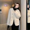 Autumn Winter Loose Casual Double Breasted Lamb Fleece Coat Women Quilted All-match Cardigan Jacket Top