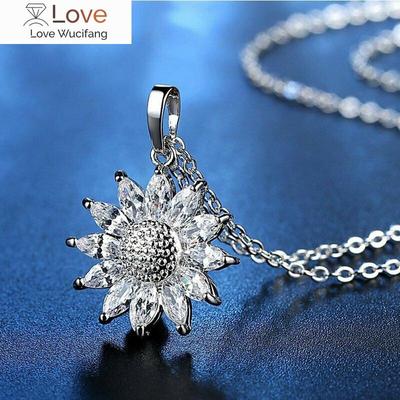 Delicate Sunflower Pendant Necklace with Luxury Marquise Cubic Zirconia Statement Accessories for WomenJewelry