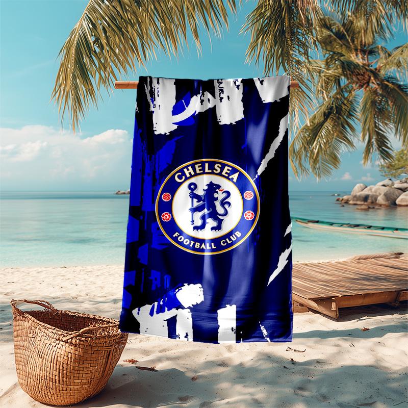 proof beach towel with Chelsea FC logo pattern - soft,absorbent,quick-drying,machine washable - perfect for swimming,camping,bathing