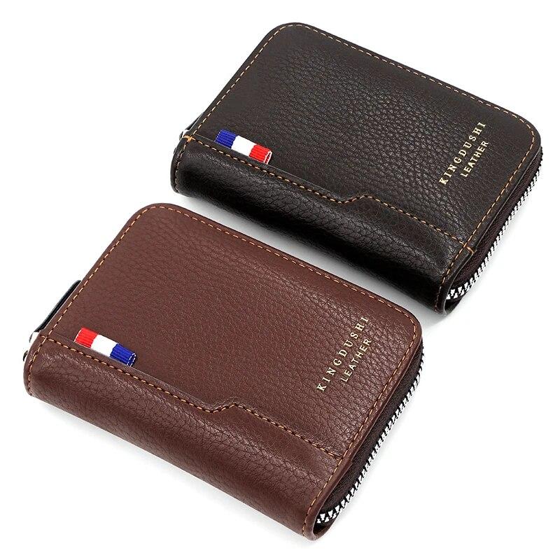 Деловой простой комбинированный кожаный матовый мужской короткий многофункциональный — фото 3