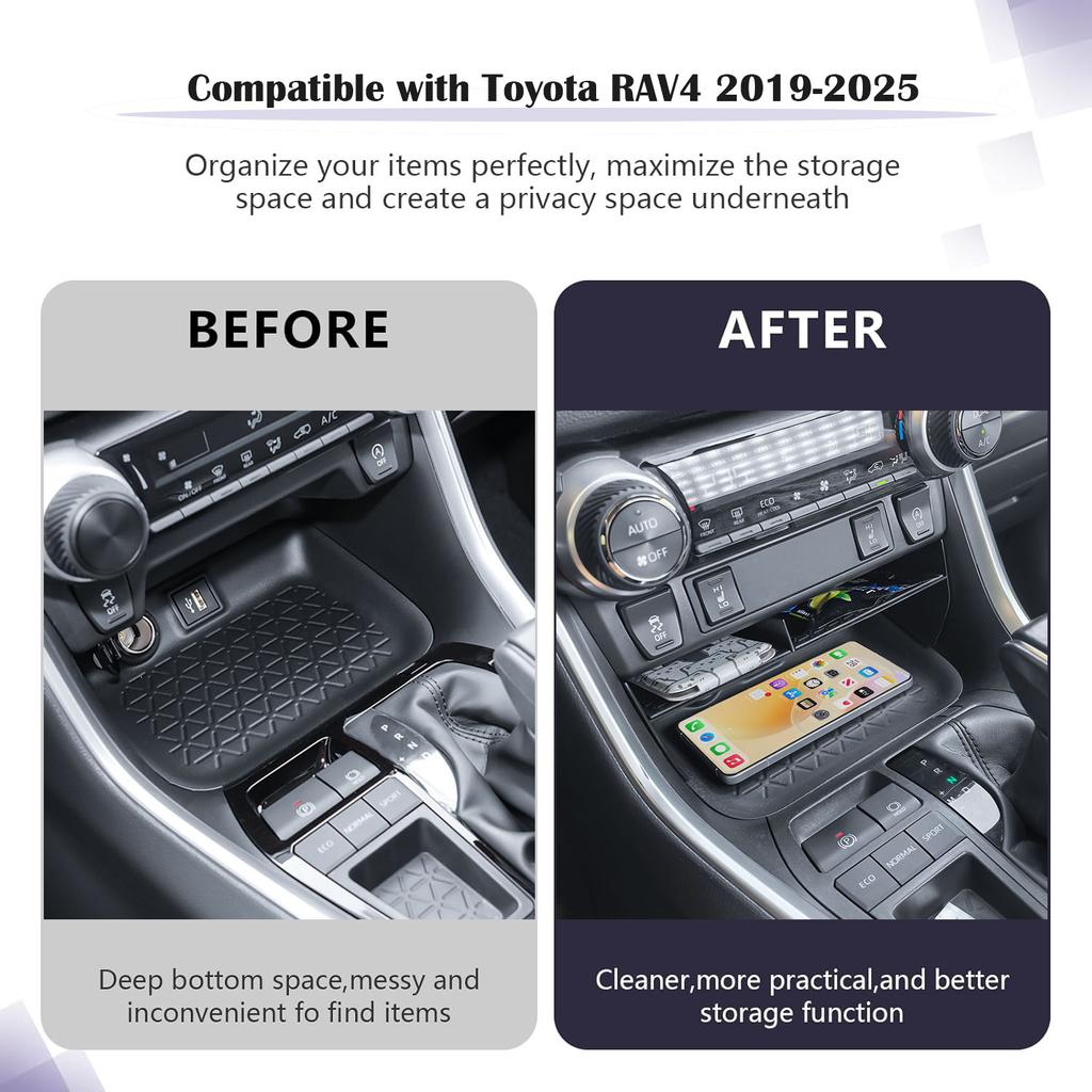 Front Center Console Organizer Tray for 2019-2025 Toyota RAV4 & RAV 4 Prime Interior Phone Dividers Gear Shifter Storage Car Box