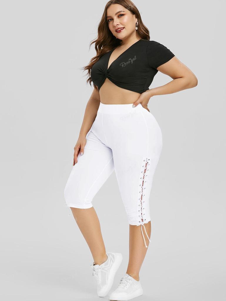 Rosegal Plus Size Capri-bukser med snøring med høy midje