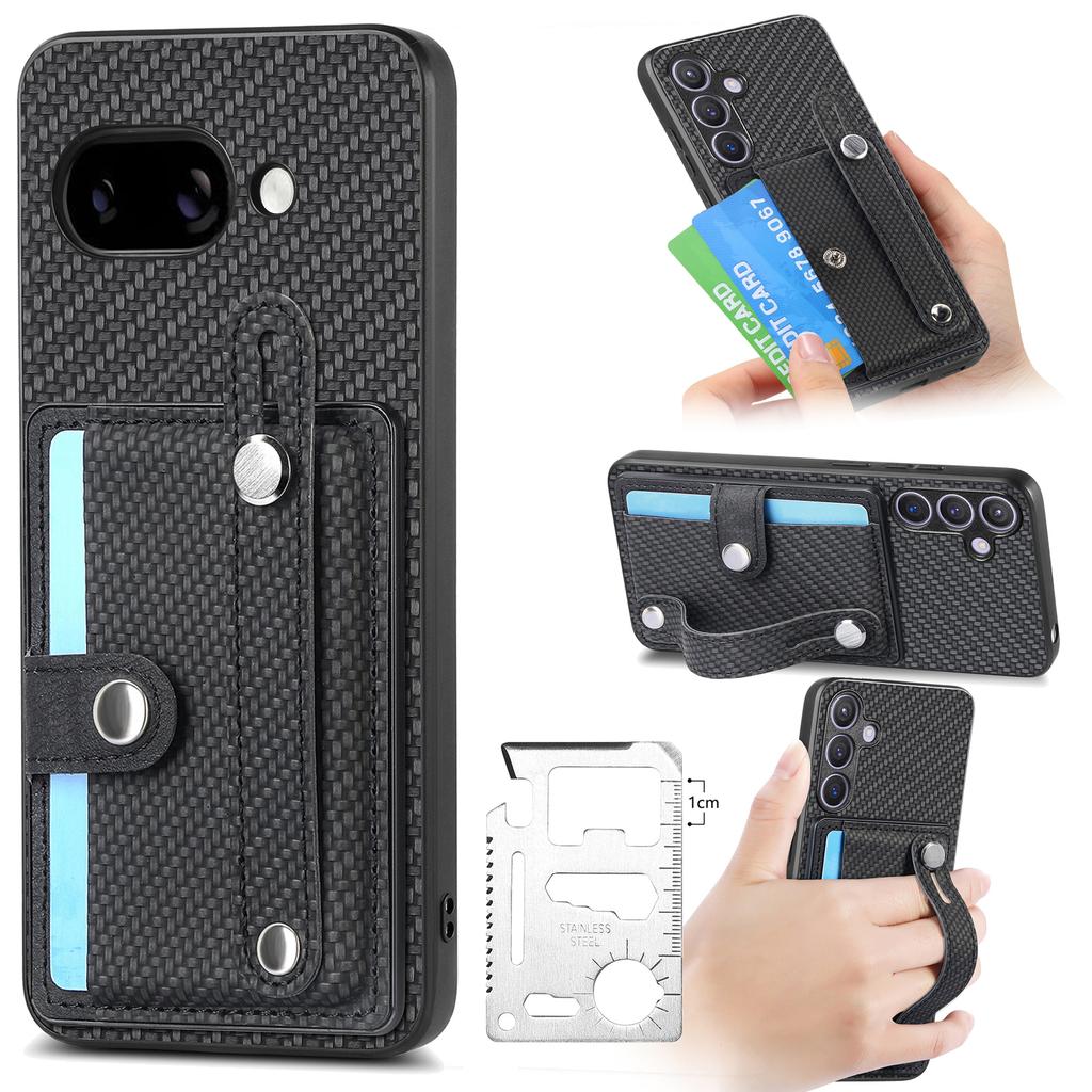 For Google Pixel 9a Case Carbon Fiber Texture Leather Phone Back Cover with Card Holder