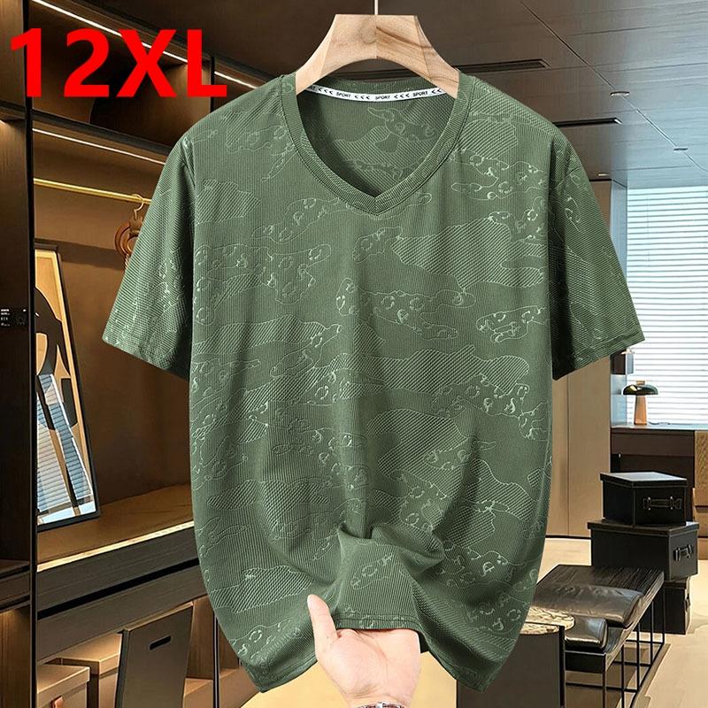 Summer Casual Round Neck Short Sleeved T-shirt for Men Thin Trendy Handsome Loose Plus Size Fat Casual 12xl 185kg Men Clothing