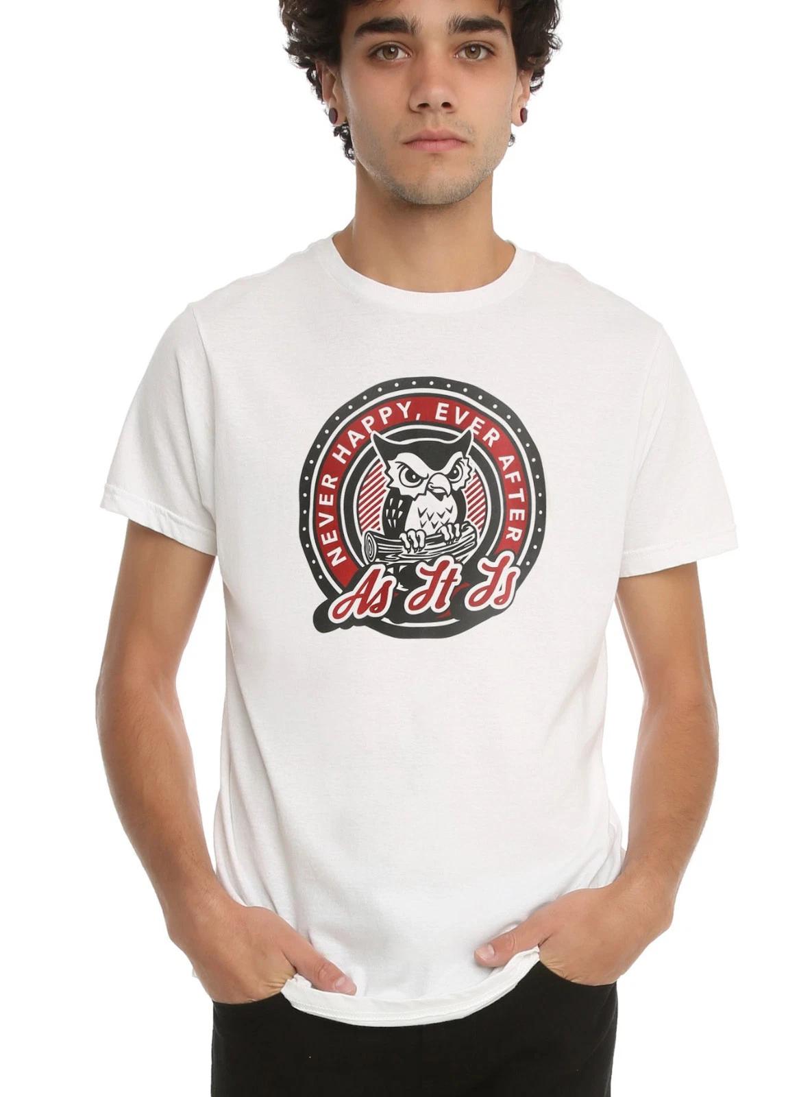 

As It Is Mens Okay Owl Graphic Never Happy Ever After White Shirt NWT XS-3XL 4XL