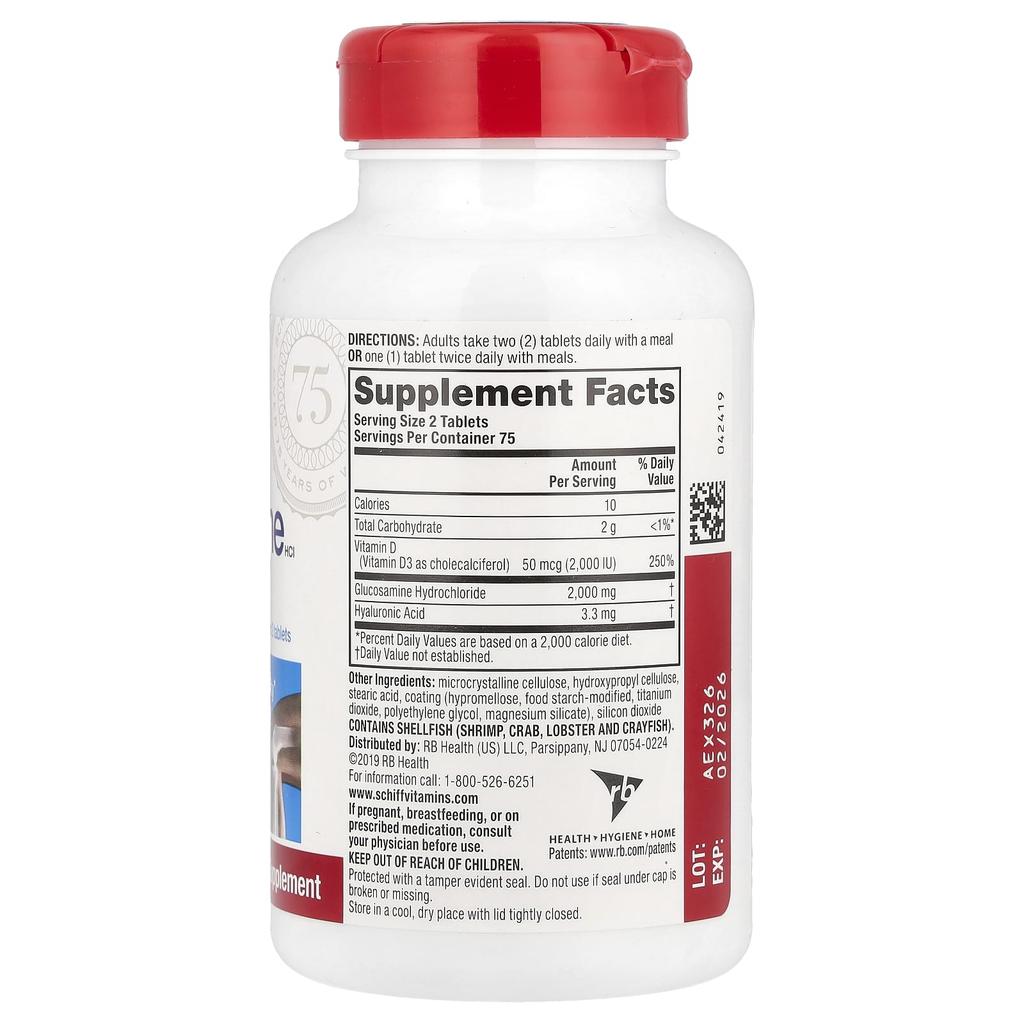 Glucosamine Hcl, Vitamin D3 Plus, 2,000Mg, Coated Tablets 150 Tablets (1,000Mg Per Tablet)