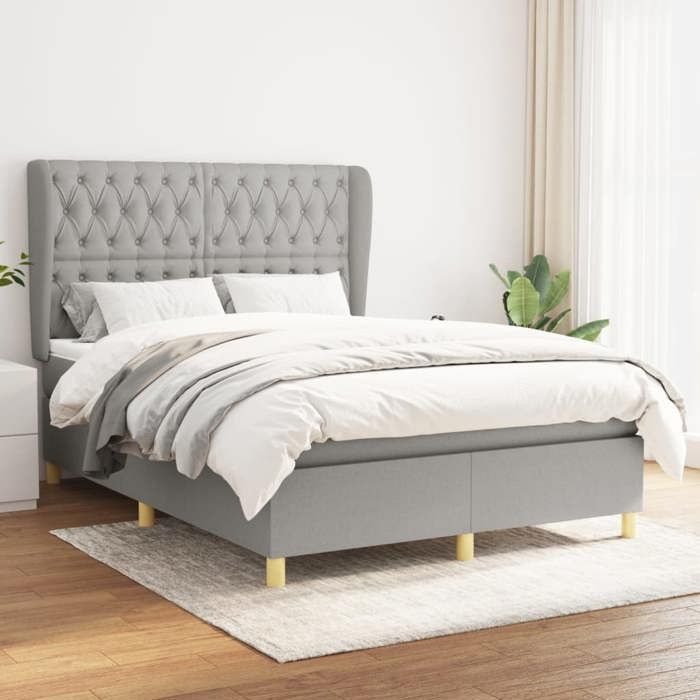 3128757 vidaXL Lit à sommier tapissier avec matelas Gris clair 140x190cm Tissu