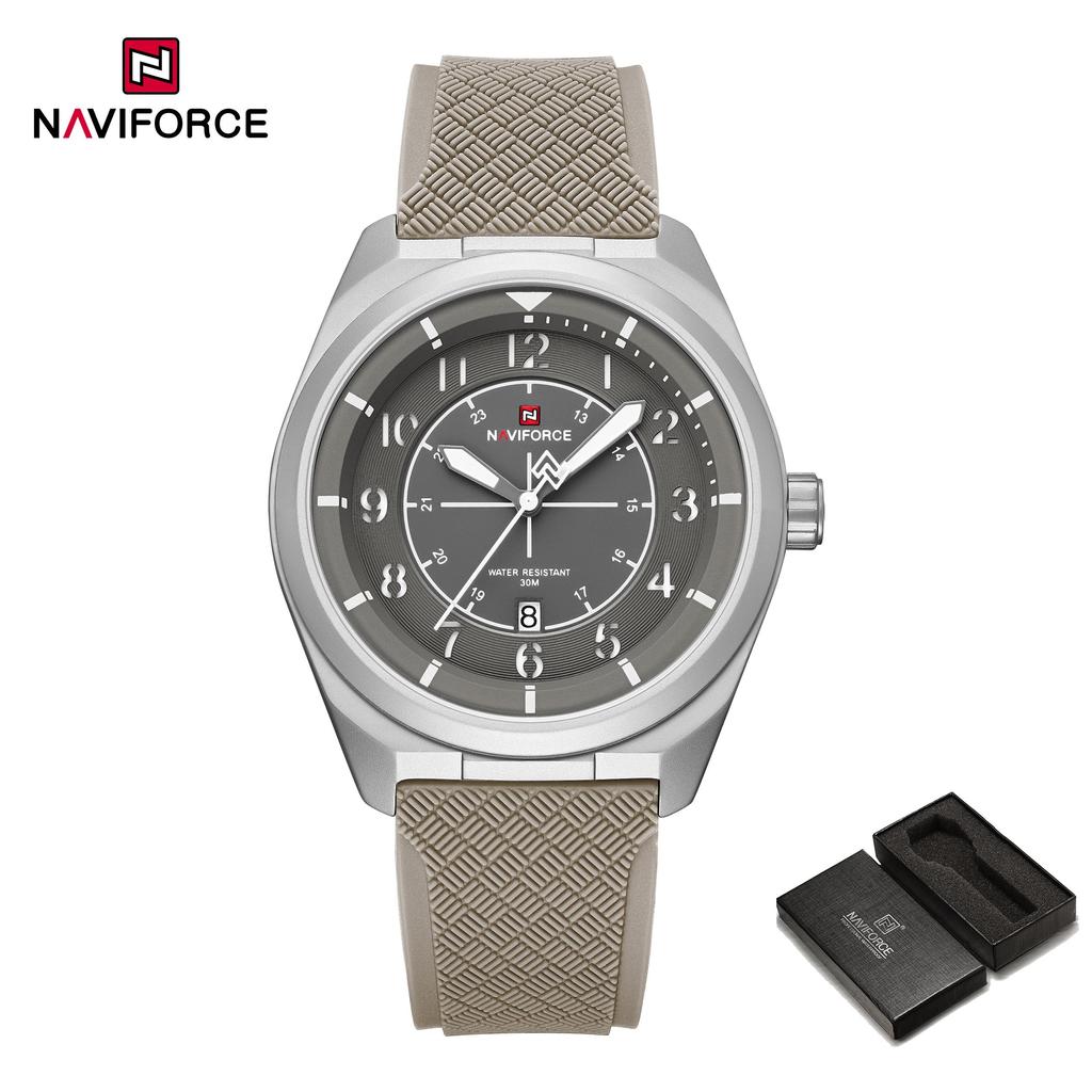 Naviforce Original Men Quartz Watch Lightweight Slicone Strap Calendar Waterproof 3ATM Round Watchcase Casual Fashion Men Watch NF9281T