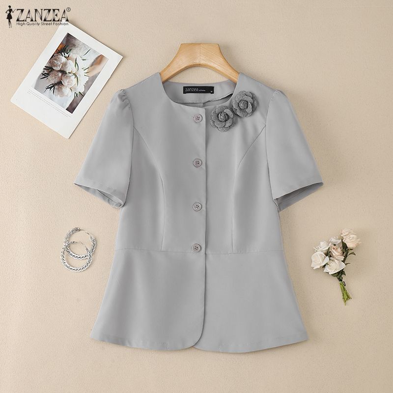 ZANZEA Camicetta estiva casual da donna con scollo rotondo e maniche corte