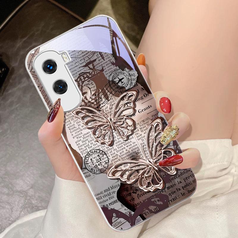 Vintage Schmetterling für Honor 200 90 8X 9X Pro Lite P50 P40 Nova 10 11i P60 Magic4 6 Mate 20 50 Handyhülle aus gehärtetem Glas