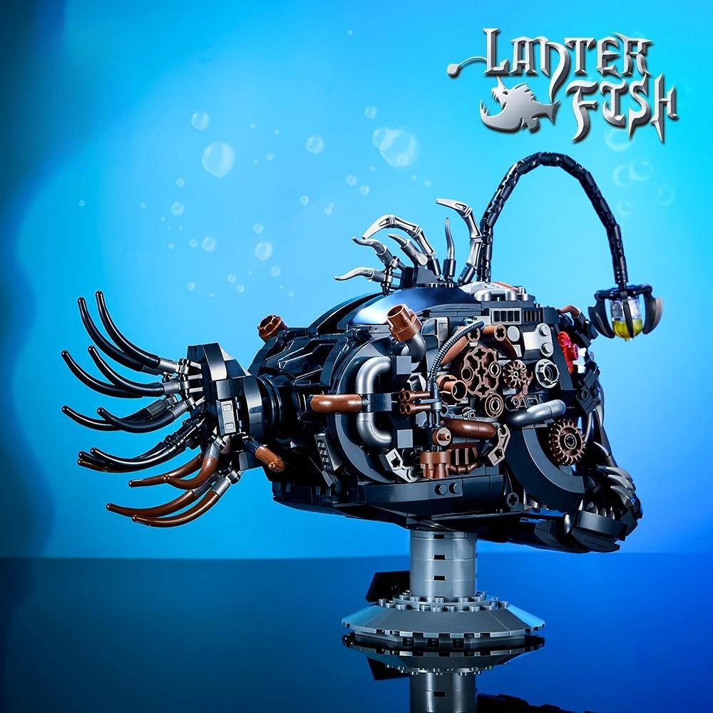 1038Pcs Moc Mechanical Lantern Fish Building Blocks Deep Sea Fish Moc Home Decoration Model Bricks Toys Kid Christmas Gift