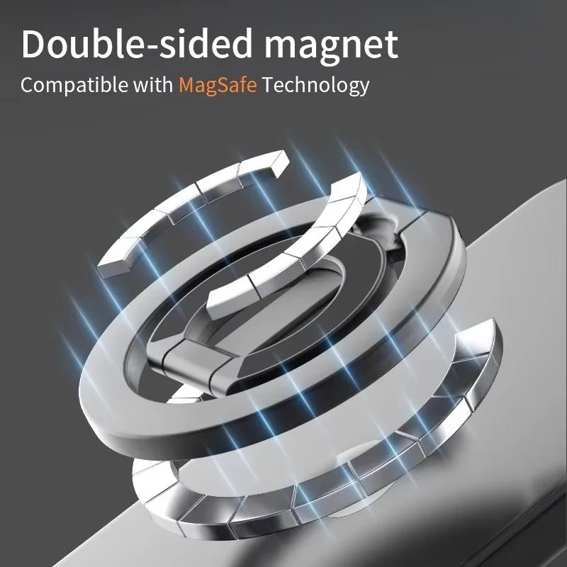 Double Magnetic Cell Phone Ring Holder Compatible with iPhone 16 12 13 14 15 Series MagSafe Removable Cell Phone Grip Kickstand