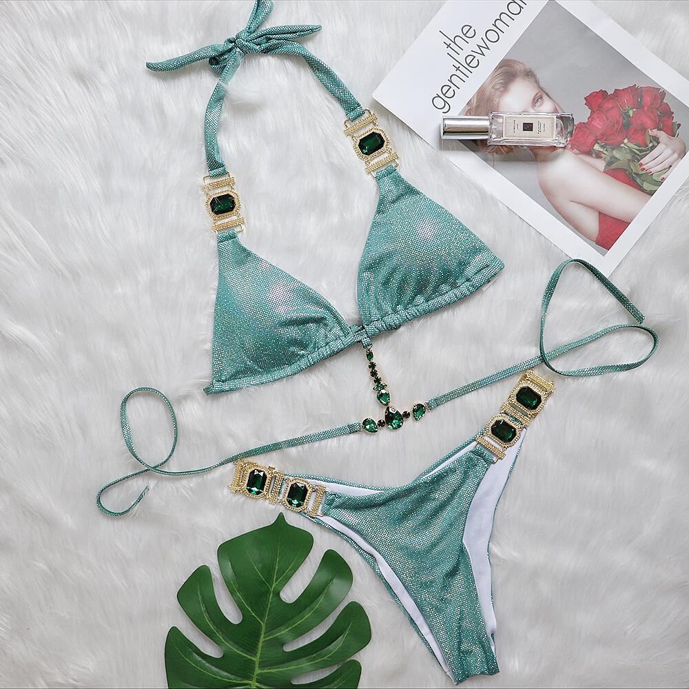 Sexy Crystal Diamond Bikini Strap Women's Split Swimsuit Beach Swimsuit