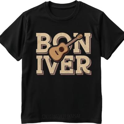 Men Tshirt Anime Cotton Tshirt for Man Big Size Summer Men Tshirt Bon Iver Guitar Logo Design Short Sleeve Soft Oneck Tshirt