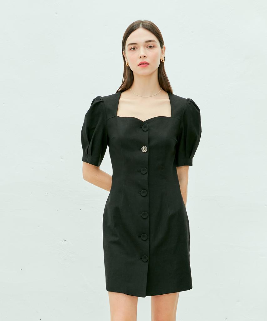 NEAR&DEAR Heart Square Neck Mini Dress_Black