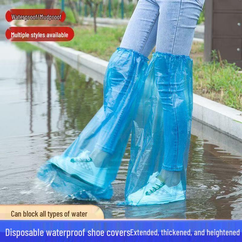 Thickened Waterproof Non-Slip Disposable Over-the-Knee Shoe Covers for Adults - Transparent Rainproof Overshoes