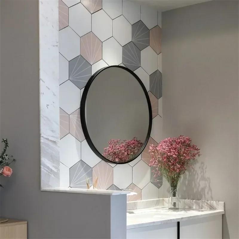Household wrought iron round makeup mirror custom hotel wall hanging simple bathroom mirror moisture-proof and anti-fouling