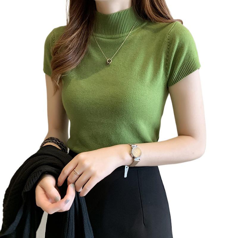 Spring 2024 Women's Short Sleeve Knit Half-High Neck Sweater Vest
