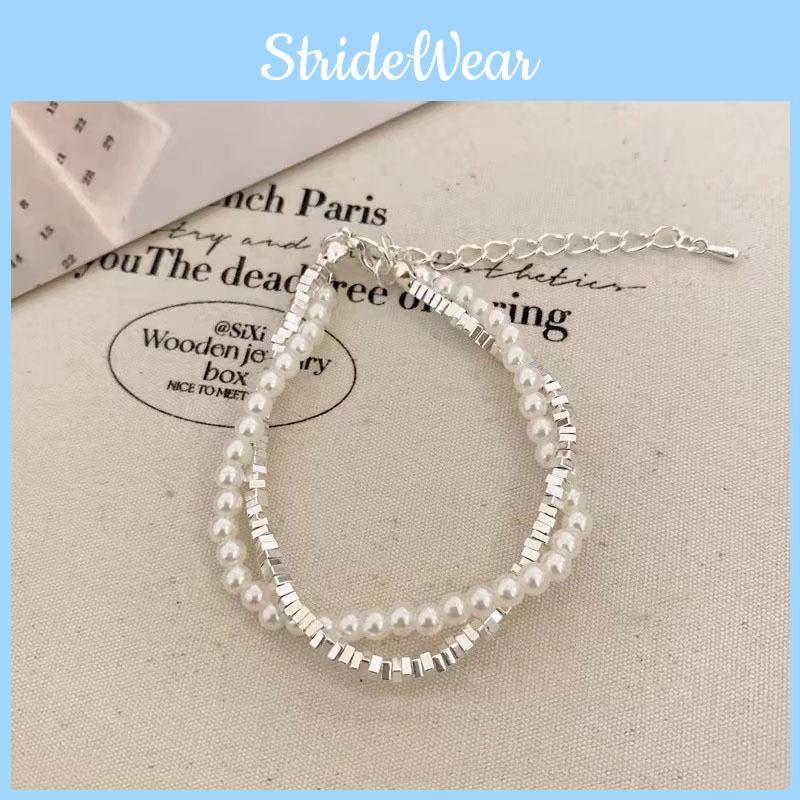 Womens Bracelet Pearl With Irregular Silver Beads And Tassel Accents For A Look Classy