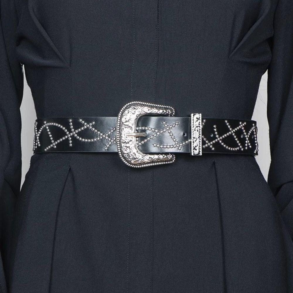 Gothic Buckle Waist Belt Black White Dress Jeans Belt Versatile Women's Belt  Spicy Girls