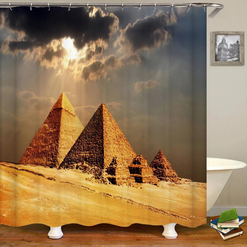 Starověký Egypt Pyramidy Sprchové závěsy Koupelnový závěs Retro nástěnná malba Pouštní krajina Frabic Vodotěsný Polyesterový Koupelnový závěs
