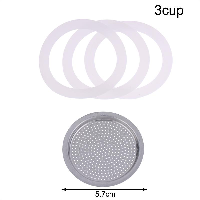 4Pcs/Set Moka Pot Replacement Kit - 3 Silicone Gaskets + Aluminum Filter, Fits 1/2/3/6/9/12 Cup Coffee Makers